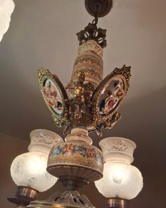 lampadario ottone e ceramica 