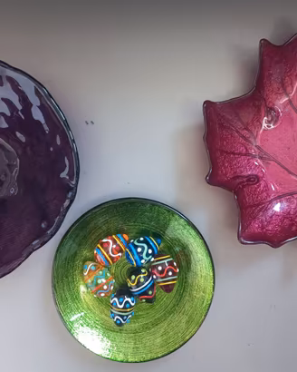 Lotto 3 ciotole vetro artistico con se uova di Mur
