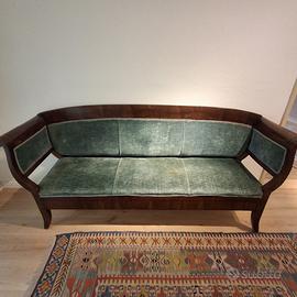 Panca Divano antico in legno e tessuto