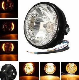 Faro Centrale Fanale Nero 7" Cafè Racer Frecce Led