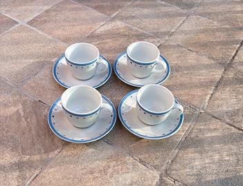 Set 4 Tazzine da Caffè in Ceramica con Piatti blu