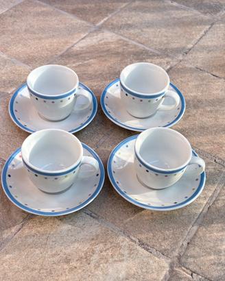Set 4 Tazzine da Caffè in Ceramica con Piatti blu