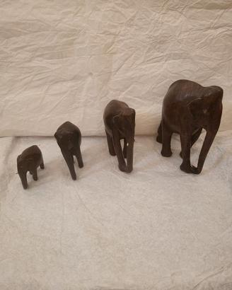Famiglia di 4 Elefanti Originali Africani in legno