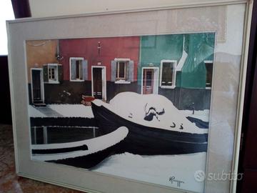 Quadro “Barche a Murano con neve”
