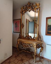 Grande consolle con specchio stile Barocco foglia
