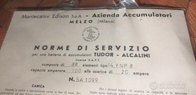 Tabella norme di servizio per accumulatori Tudor