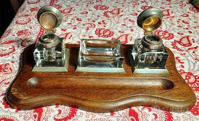 calamaio inglese antico 32x17legno vetro metallo