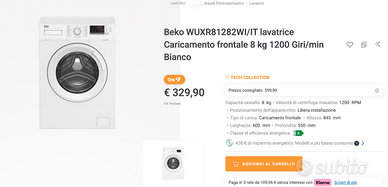 【Mai usata】Beko WUXR81282WI/IT Lavatrice