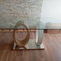 Tavoli in vetro temperato e MDF Quercia e bianco
