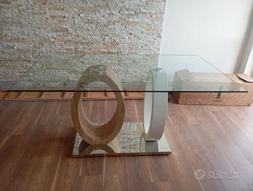 Tavoli in vetro temperato e MDF Quercia e bianco