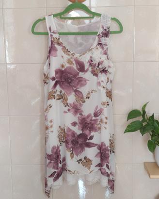 vestito abito corto bianco fiori rosa