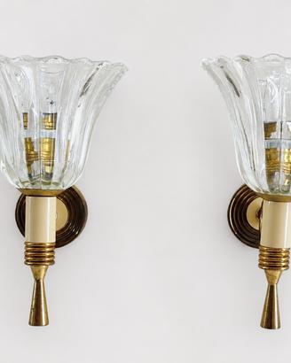 COPPIA DI APPLIQUES IN OTTONE E VETRO DI MURANO