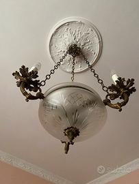 lampadario vetro e bronzo