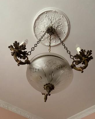 lampadario vetro e bronzo
