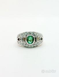 Anello oro 18 kt smeraldo e diamanti vari tagli
