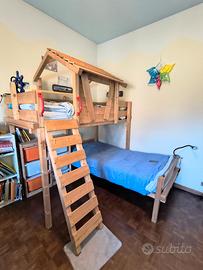 Letto castello 90x200 legno naturale casetta