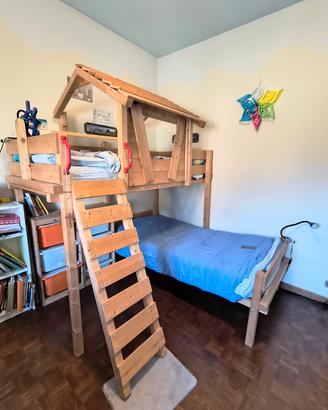 Letto castello 90x200 legno naturale casetta