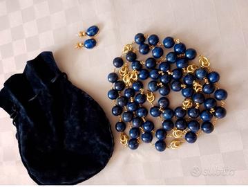 Set-collana+ orecchini, lapislazzulli, inserti oro
