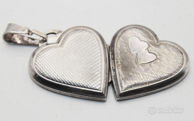 Cuore ciondolo argento porta foto interno