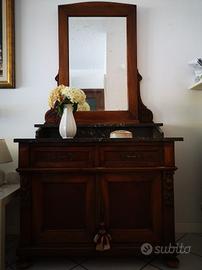 Credenza antica con specchiera e piano in marmo