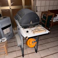Barbecue a gas con coperchio e fornello laterale