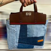 Borsa a mano in jeans e ecopelle