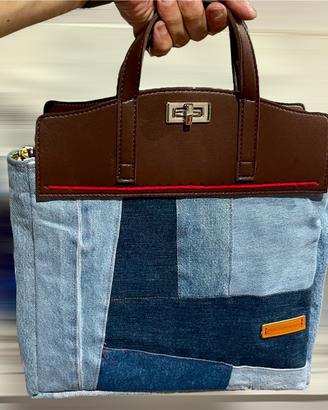 Borsa a mano in jeans e ecopelle