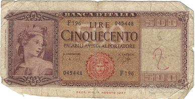 Repubblica Italiana - Banconota 500 lire