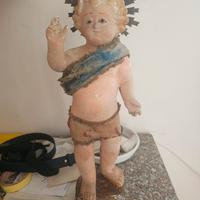 gesu bambino antico in gesso con occhi di vetro