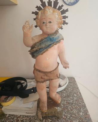 gesu bambino antico in gesso con occhi di vetro