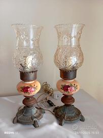 lampade vintage metallo e ceramica decori rose