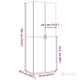 Armadio - 6 ripiani - 2 ante Rovere Fumo 180x80x40