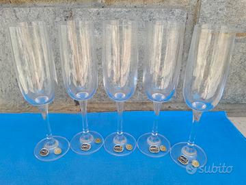 Set 5 Flûte champagne cristallo di Boemia,h 21 cm