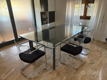 6 sedie ufficio/sala da pranzo acciaio, plexiglass