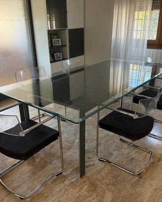 6 sedie ufficio/sala da pranzo acciaio, plexiglass