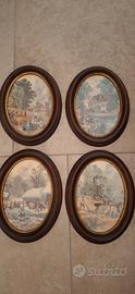 Set 4 Quadretti Ovali Vintage con Cornice in Legno