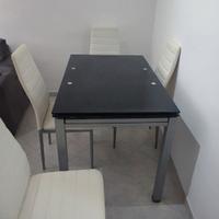 Tavolo con 4 sedie allungabile 4/6 posti in vetro