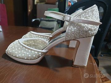 Sandali Sposa Cerimonia Bianchi Perle Strass n 39