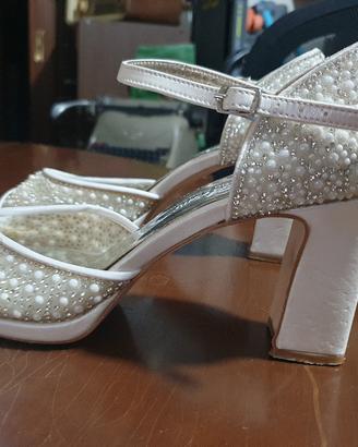 Sandali Sposa Cerimonia Bianchi Perle Strass n 39