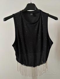Top glitterato con strass
