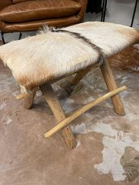 Poggiapiedi in legno e pelle