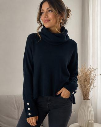 Maglia con collo ampio e bottoni gioiello - L/XL