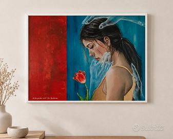 Quadro arredo dipinto originale, ritratto donna