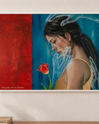 Quadro arredo dipinto originale, ritratto donna