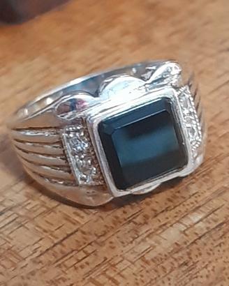anello uomo solitario argento 925 onice zirconi