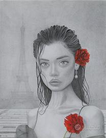 Disegno originale a matita e pastelli