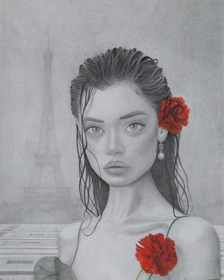 Disegno originale a matita e pastelli