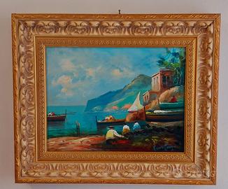 Quadro Pescatori a Sorrento dipinto a mano a olio.