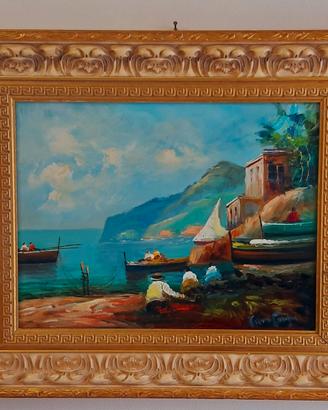 Quadro Pescatori a Sorrento dipinto a mano a olio.