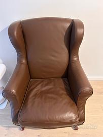 Poltrona Busnelli in vera pelle con pouf coordinao